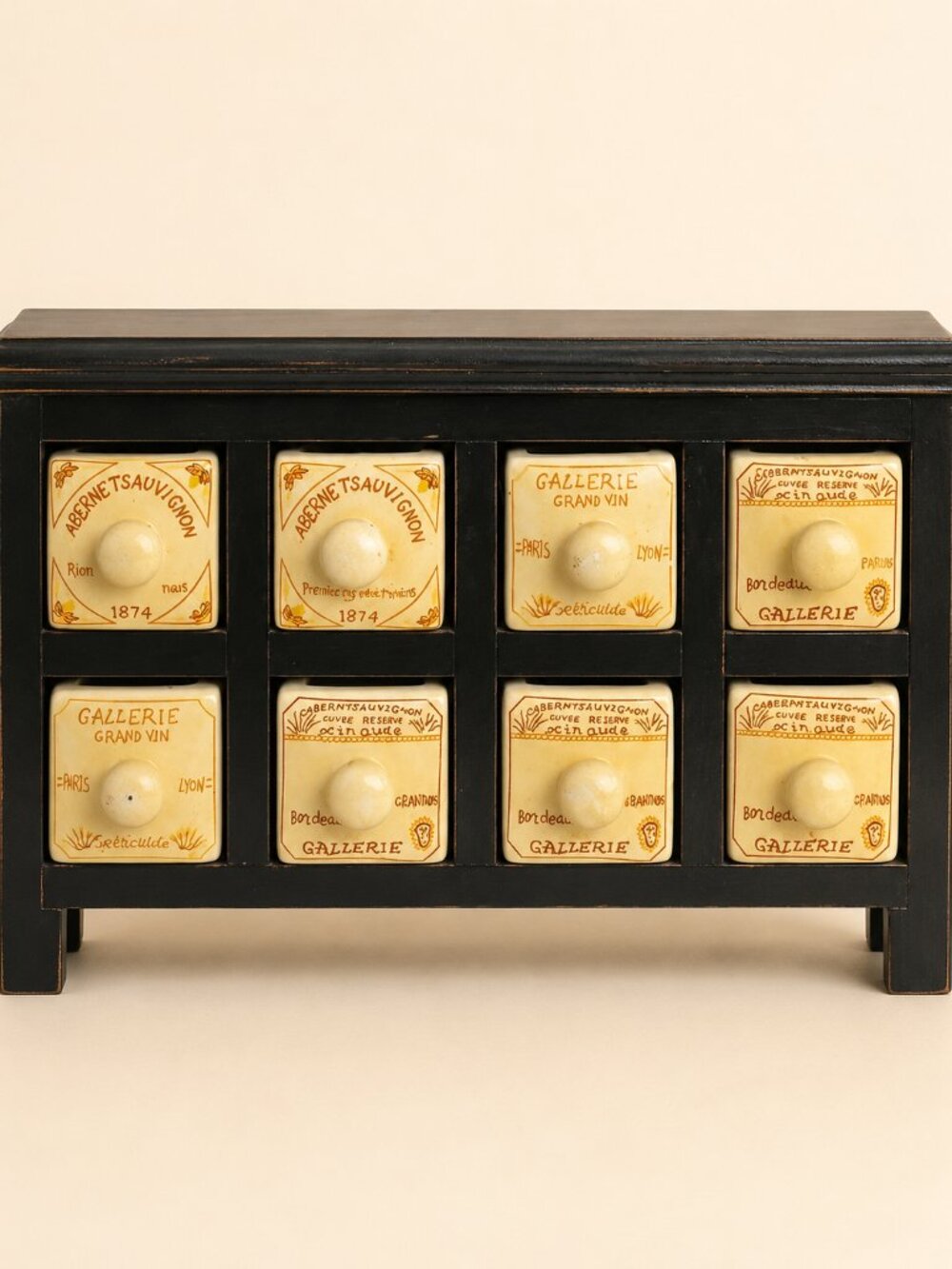 Apothecary Spice Cabinet 8 Ceramic Drawers Vintage French Country.